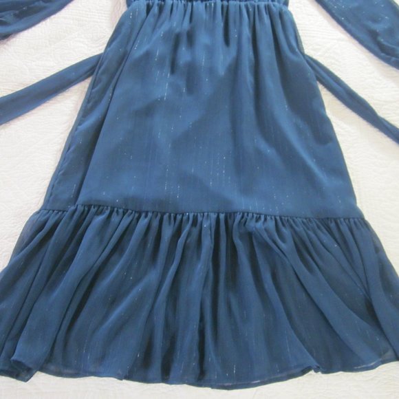 Point Sur Dress 8 Faux Wrap Crinkle Chiffon Blue L0112 - Picture 7 of 11